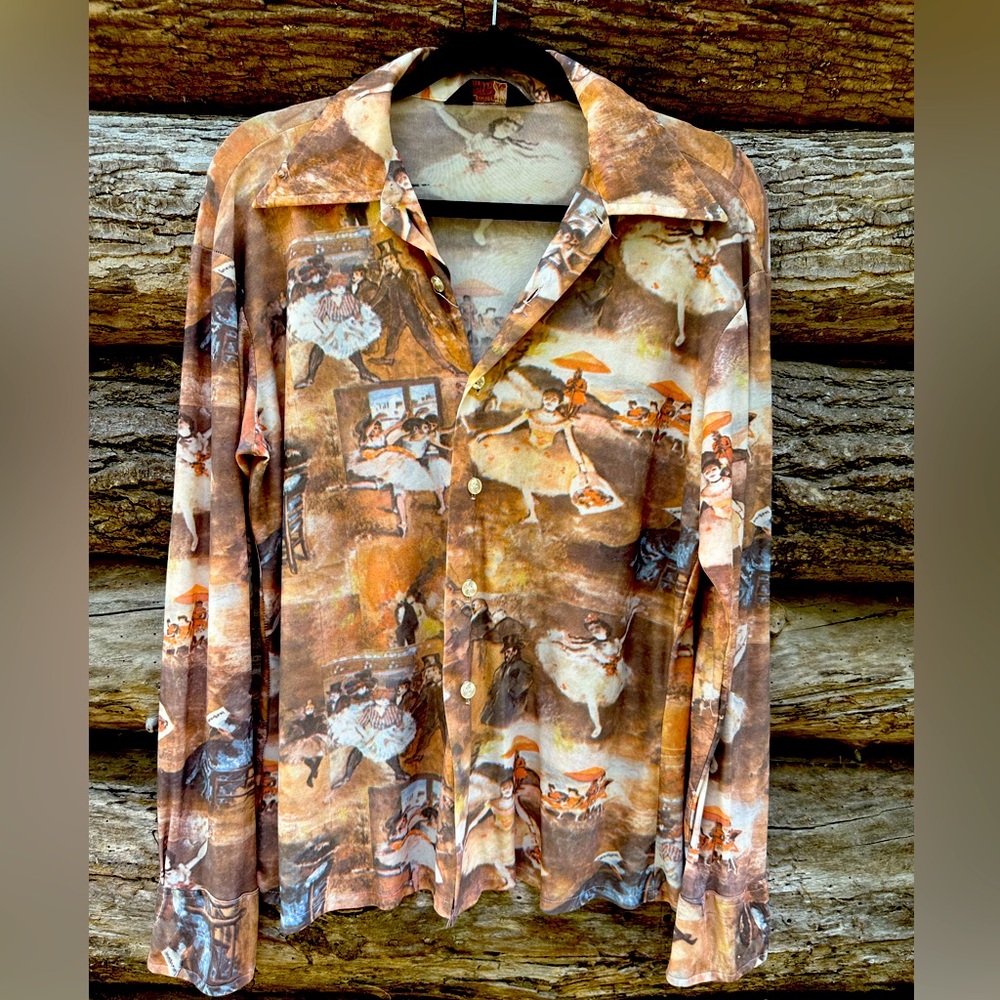 Vintage JCPenney 1970s art button up soft polyester size medium